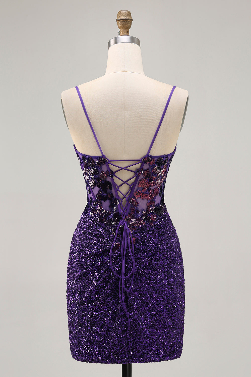 Sparkly Tight Dark Purple Sequin Short Corset Homecoming Dress