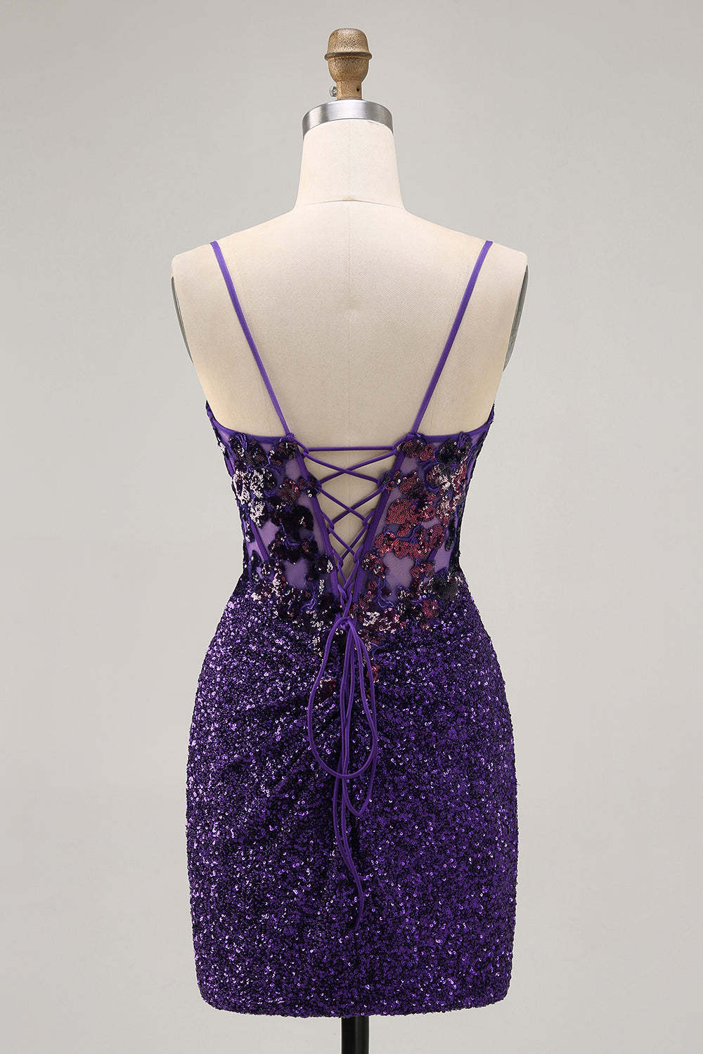 Sparkly Tight Dark Purple Sequin Short Corset Homecoming Dress