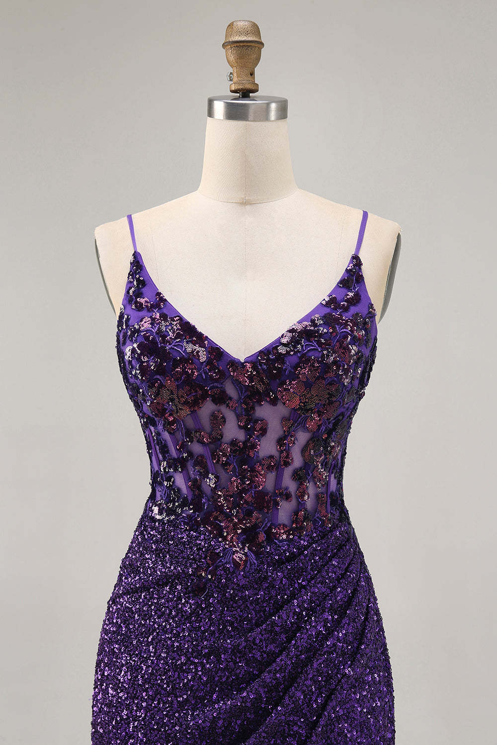 Sparkly Tight Dark Purple Sequin Short Corset Homecoming Dress
