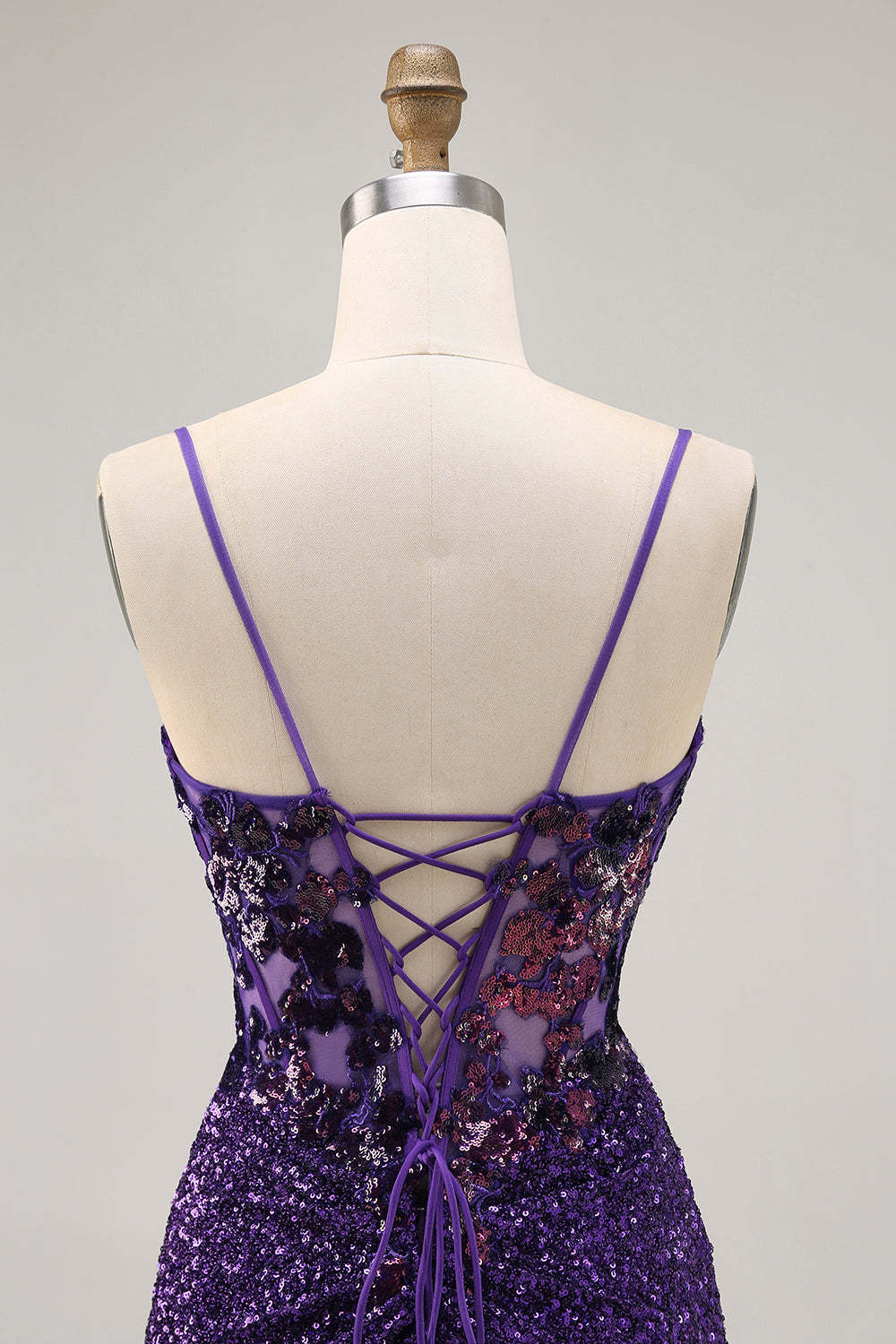 Sparkly Tight Dark Purple Sequin Short Corset Homecoming Dress