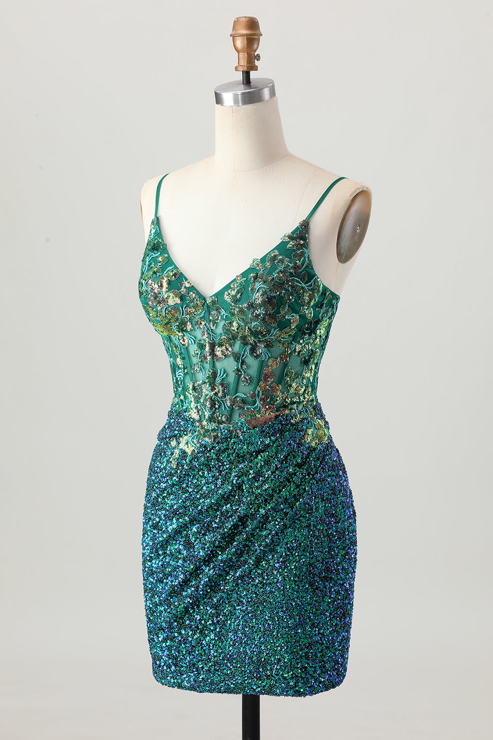 Dark Green Corset Sparkly Short Tight Homecoming Dress with Sequins