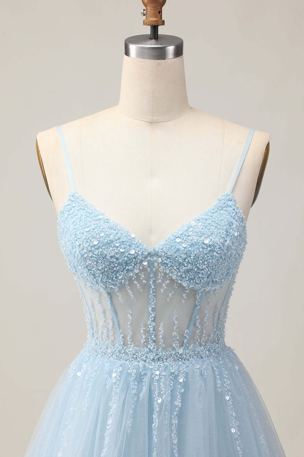 Light Blue Tulle Sparkly Corset A Line Short Homecoming Dress with Beading