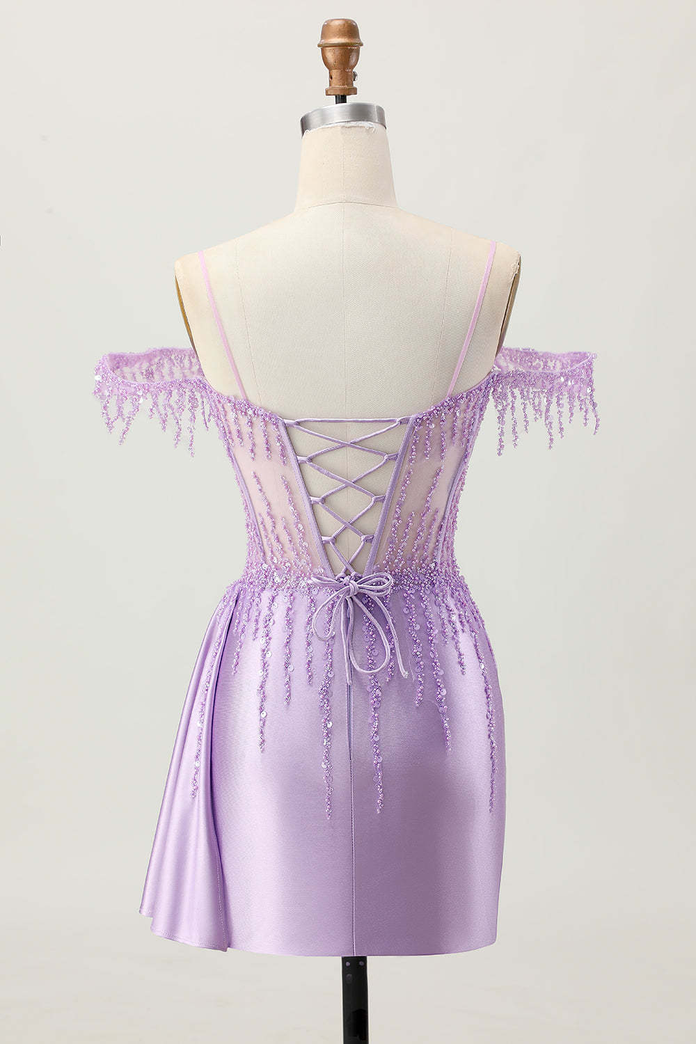 Sparkly Lilac Corset Cold Shoulder Short Tight Homecoming Dress with Sequins