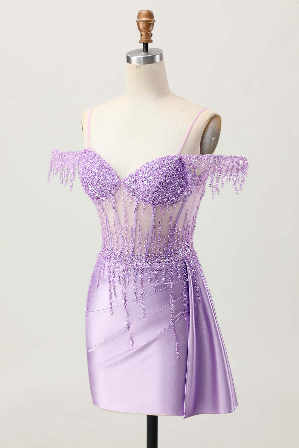 Sparkly Lilac Corset Cold Shoulder Short Tight Homecoming Dress with Sequins