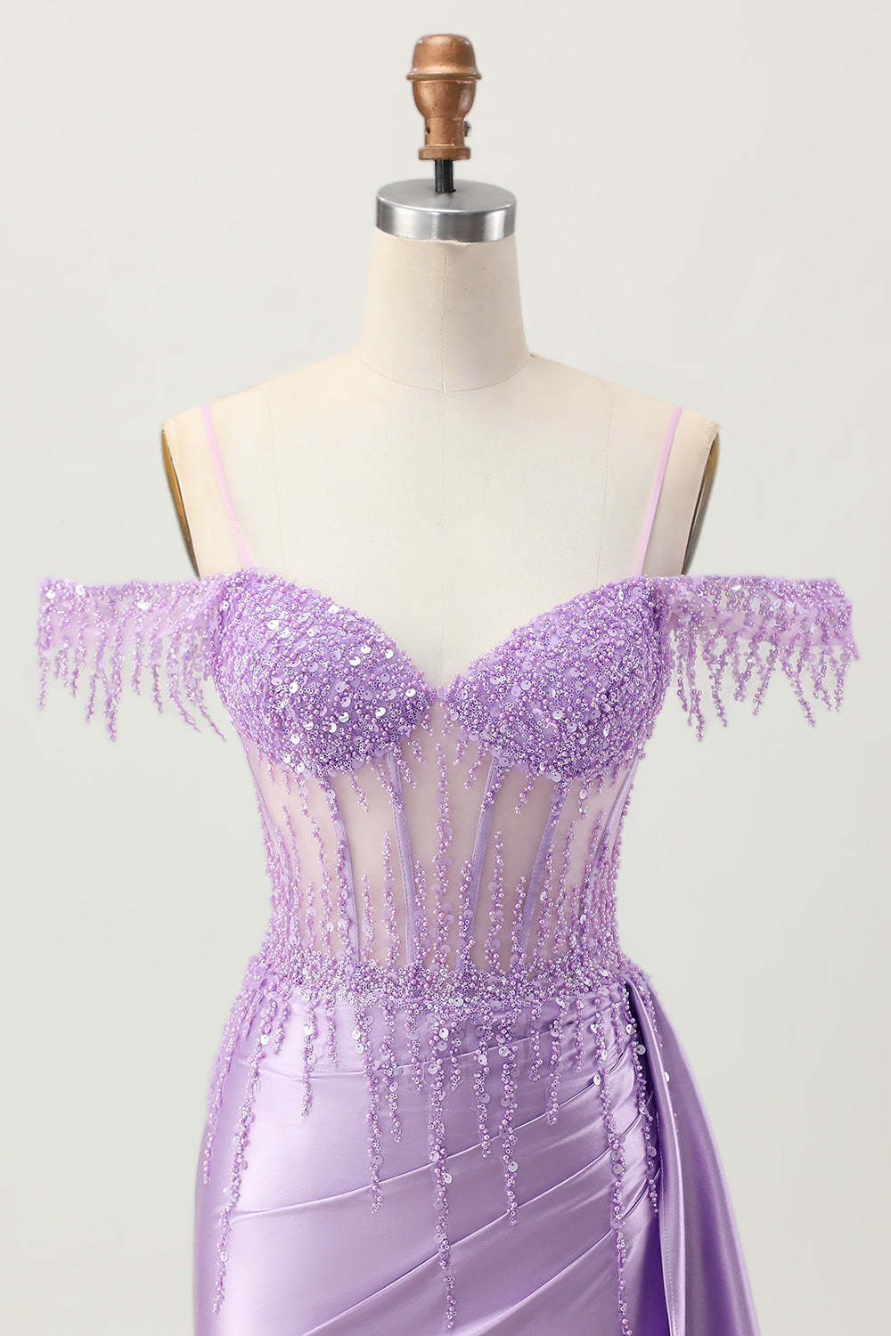 Sparkly Lilac Corset Cold Shoulder Short Tight Homecoming Dress with Sequins
