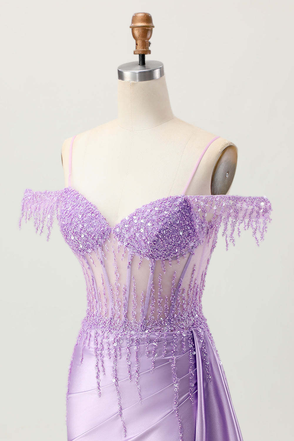 Sparkly Lilac Corset Cold Shoulder Short Tight Homecoming Dress with Sequins
