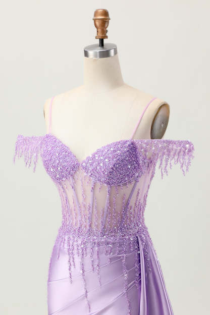 Sparkly Lilac Corset Cold Shoulder Short Tight Homecoming Dress with Sequins