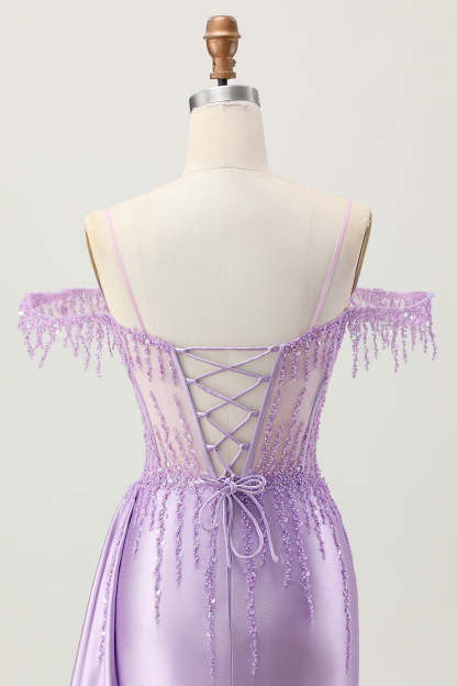Sparkly Lilac Corset Cold Shoulder Short Tight Homecoming Dress with Sequins