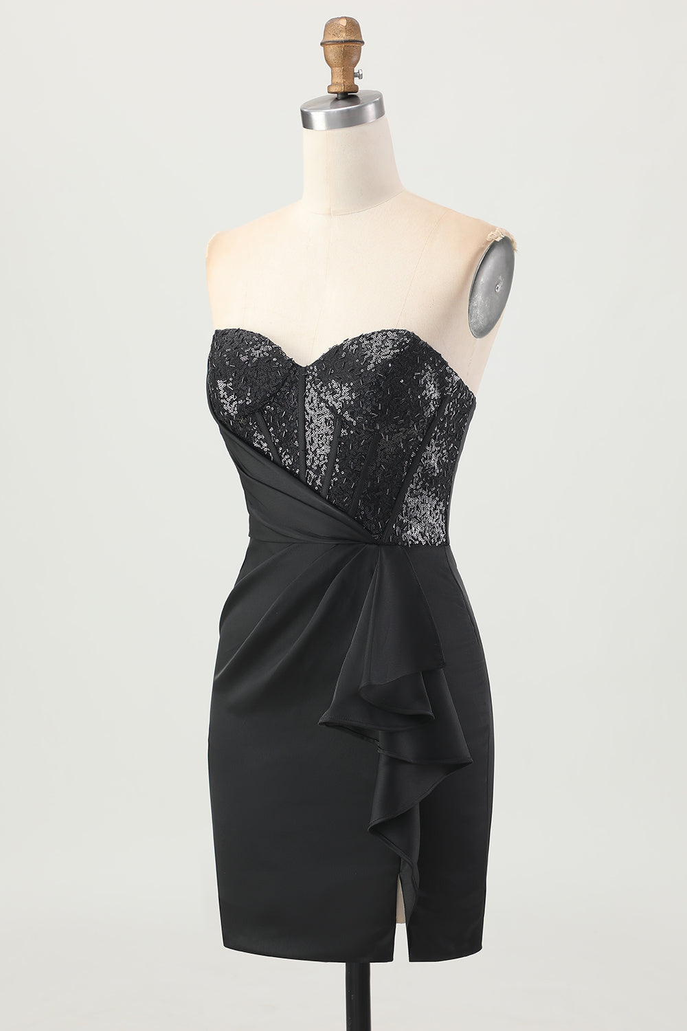 Sparkly Black Corset Sweetheart Tight Short Homecoming Dress with Sequins