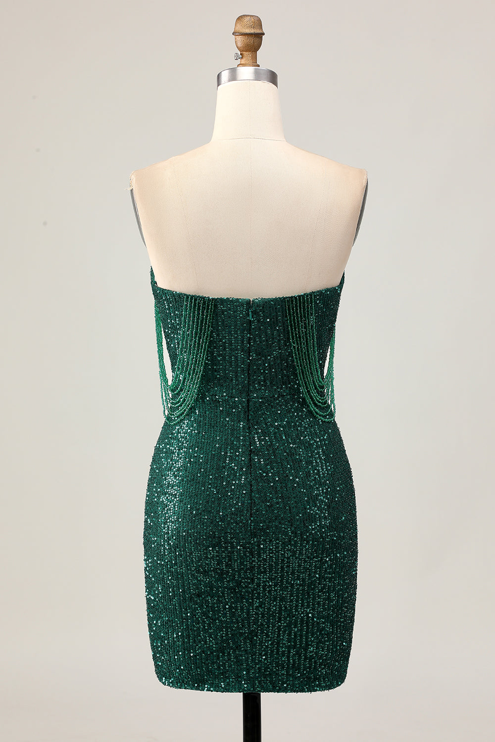 Sparkly Dark Green Sequined Strapless Short Tight Homecoming Dress with Tassel