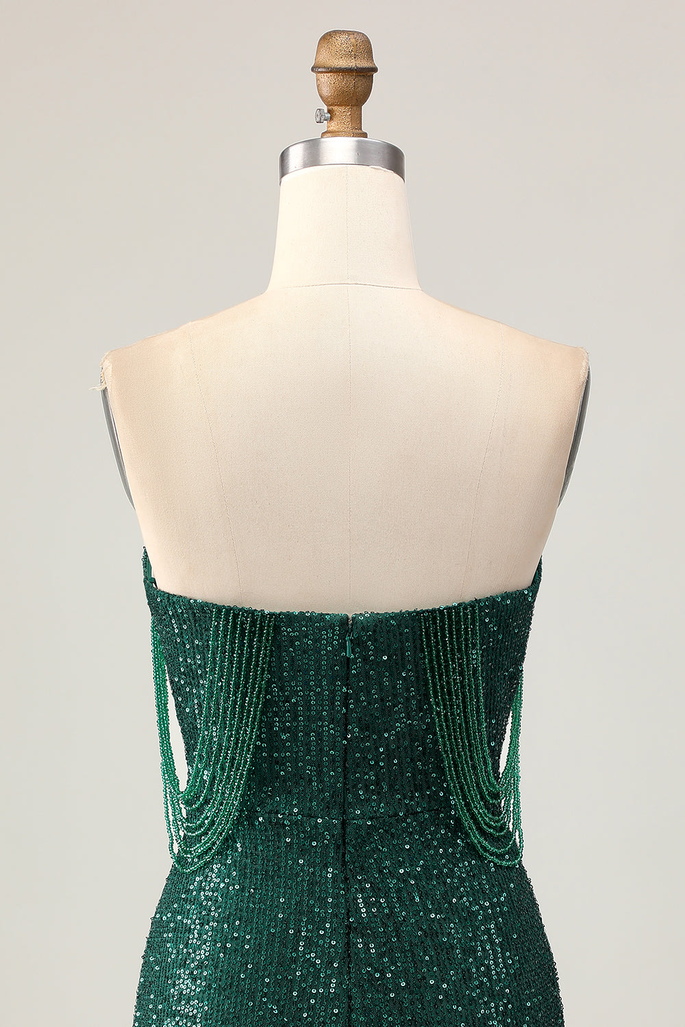 Sparkly Dark Green Sequined Strapless Short Tight Homecoming Dress with Tassel