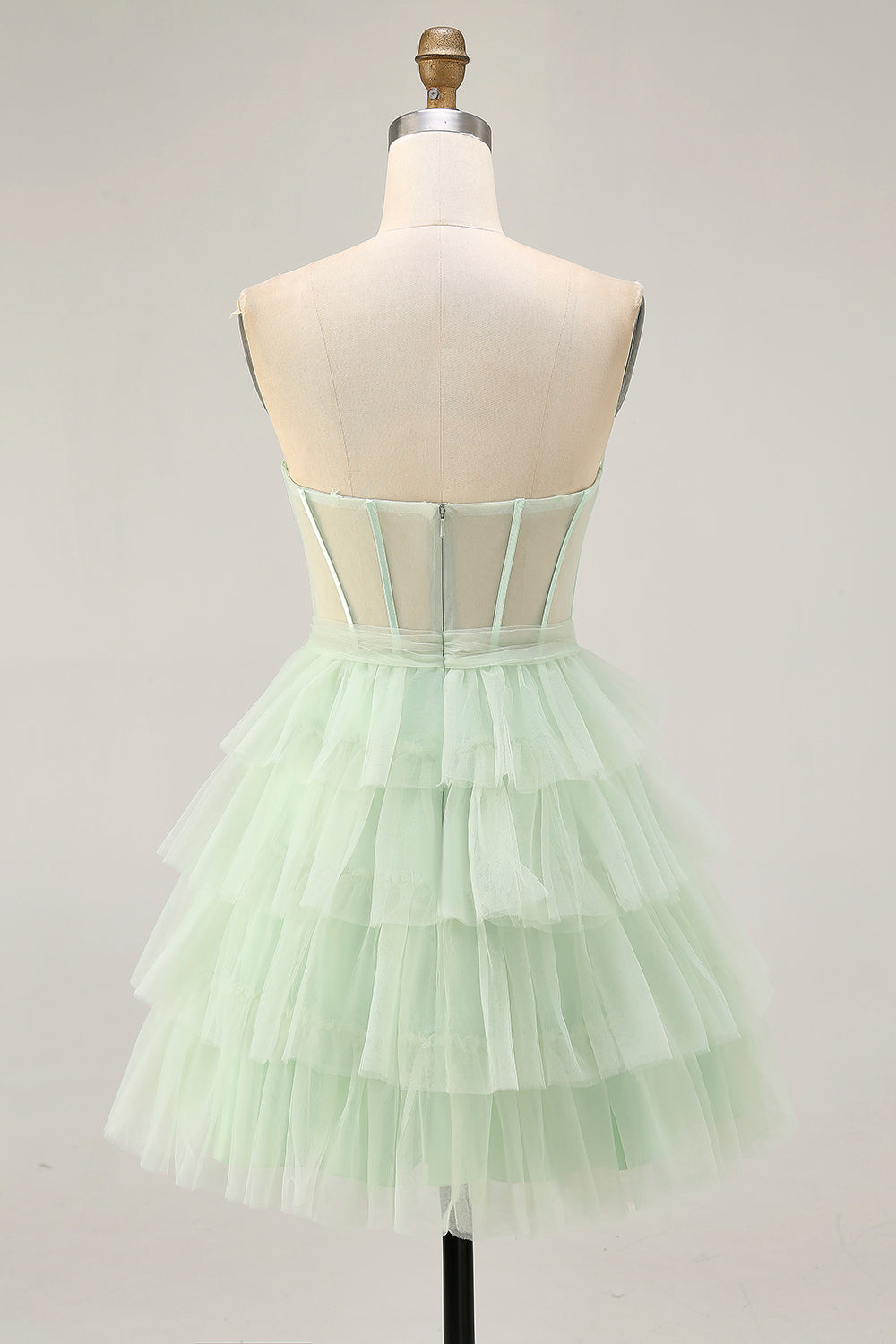 Light Green Strapless Tiered Short Corset Homecoming Dress with Ruffles