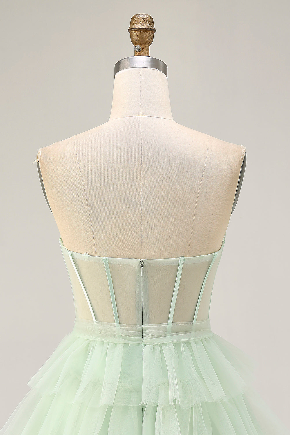 Light Green Strapless Tiered Short Corset Homecoming Dress with Ruffles