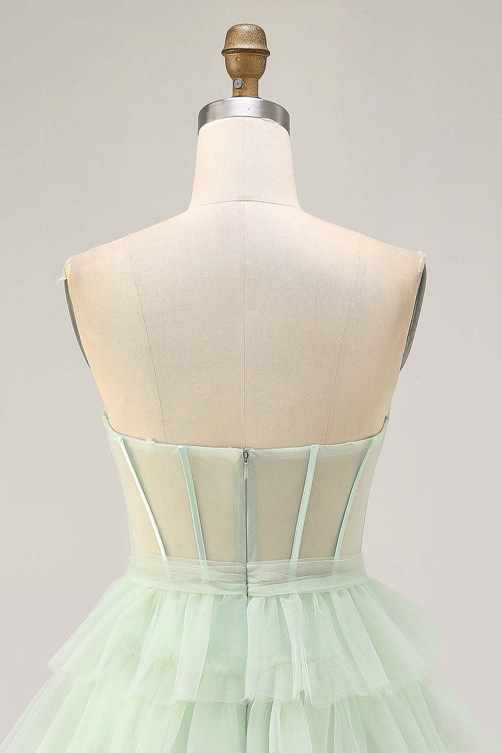 Light Green Strapless Tiered Short Corset Homecoming Dress with Ruffles