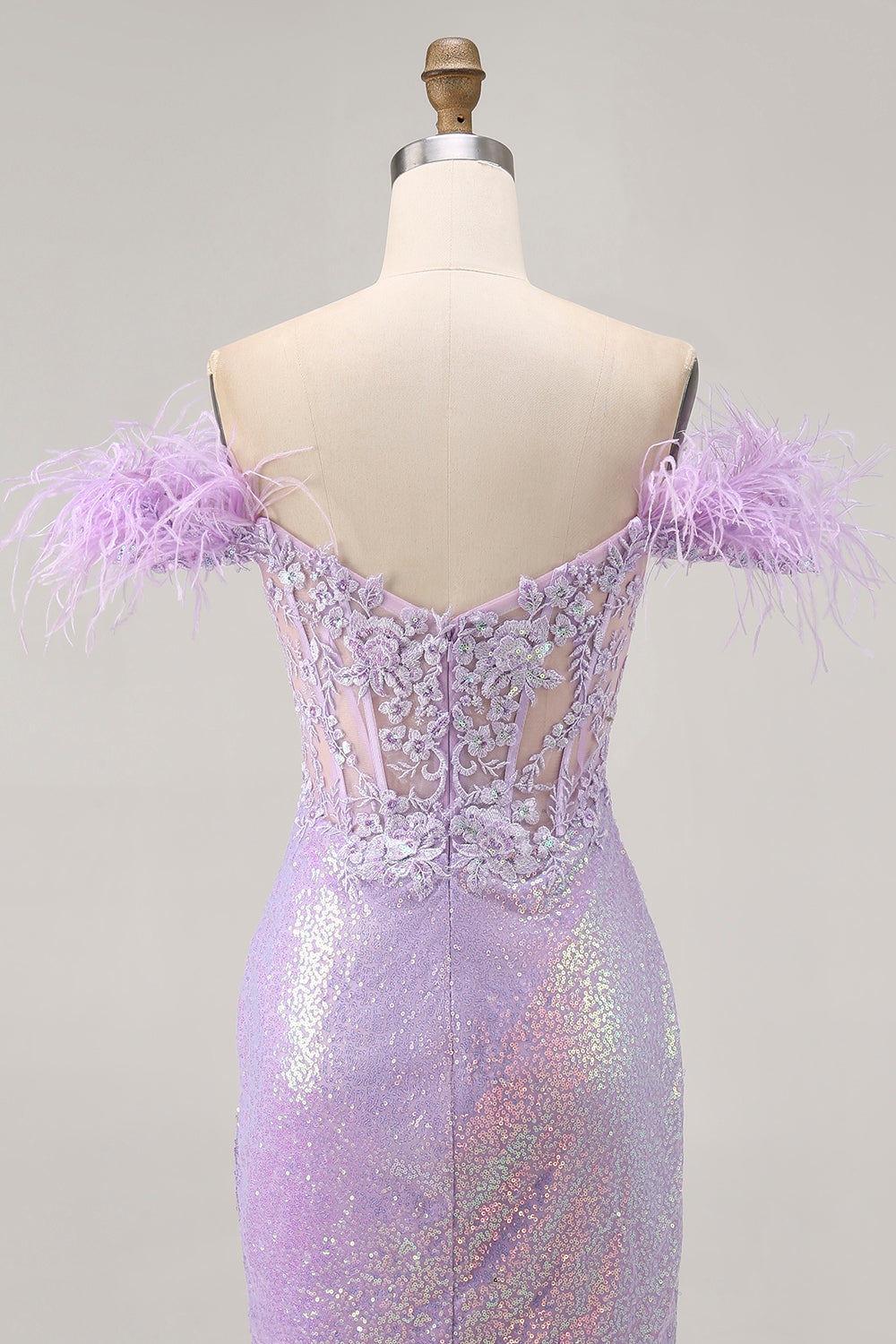 Lilac Sparkly Sequins Tight Short Corset Homecoming Dress with Feathers