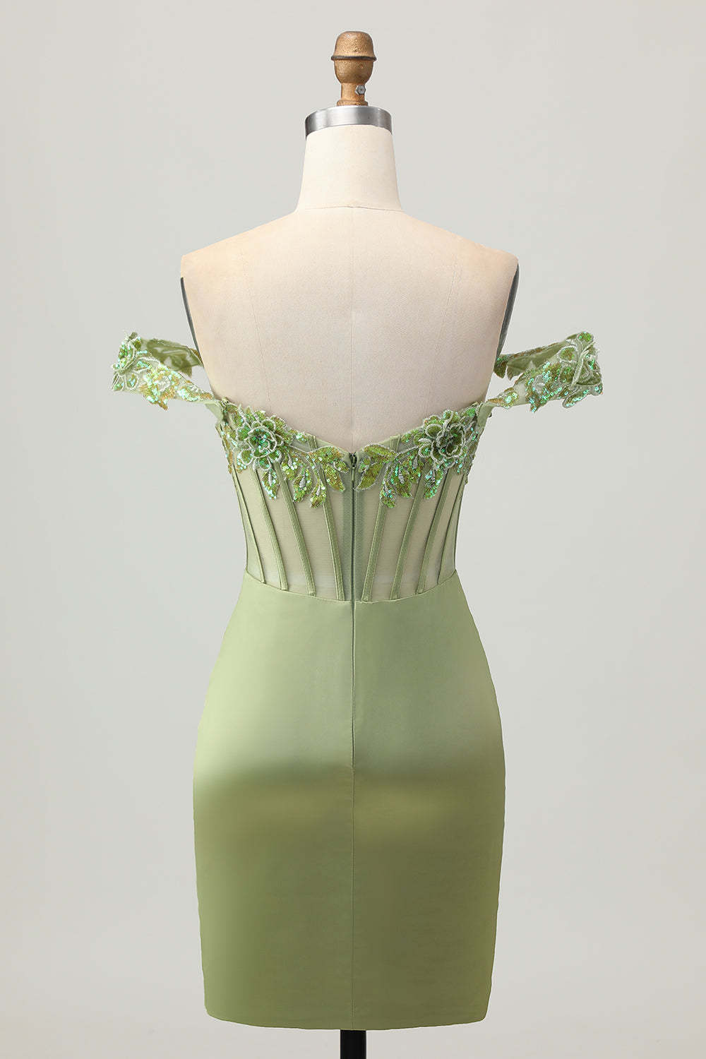 Green Tight Corset Satin Off the Shoulder Short Homecoming Dress with Flowers
