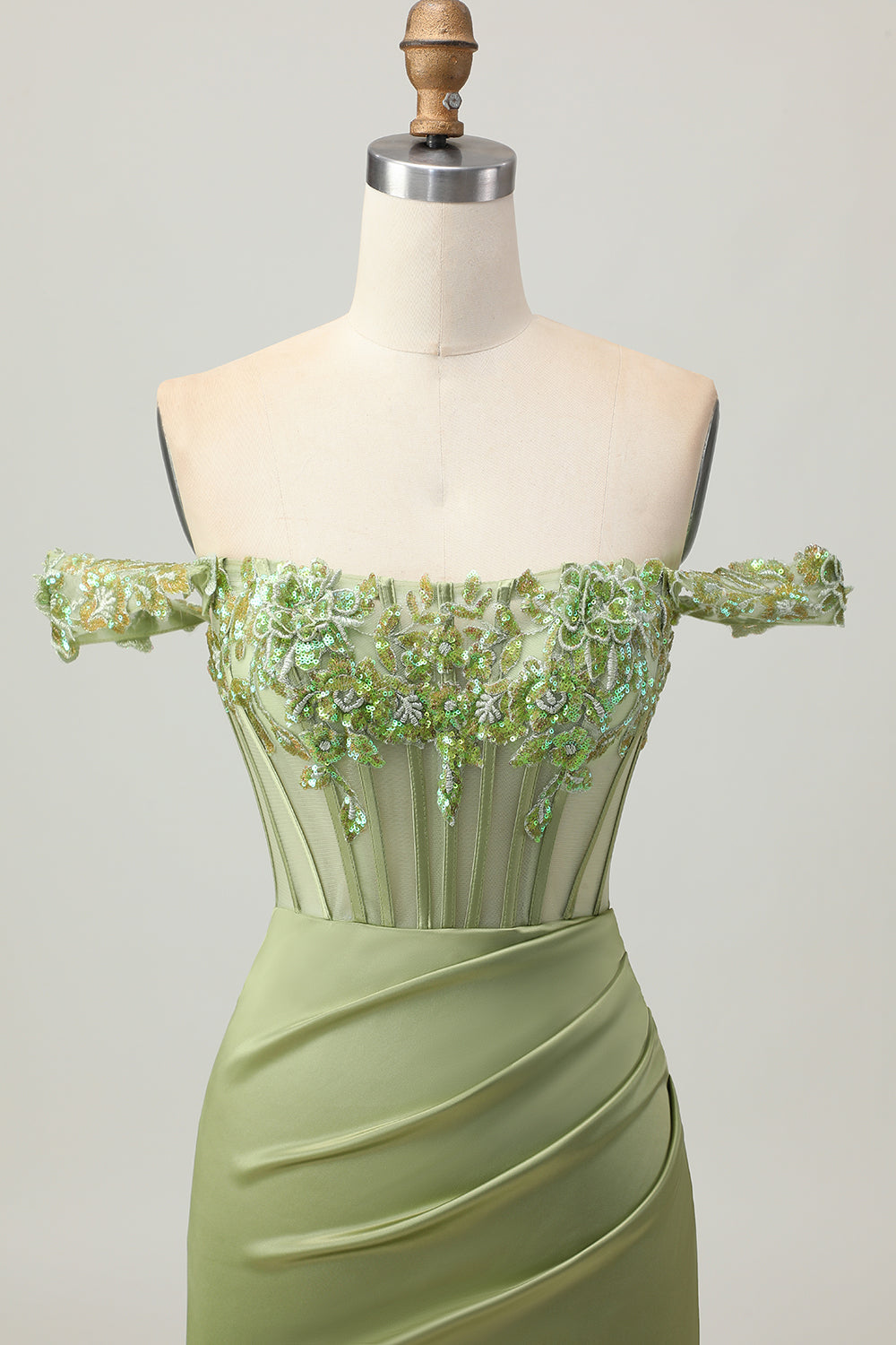 Green Tight Corset Satin Off the Shoulder Short Homecoming Dress with Flowers