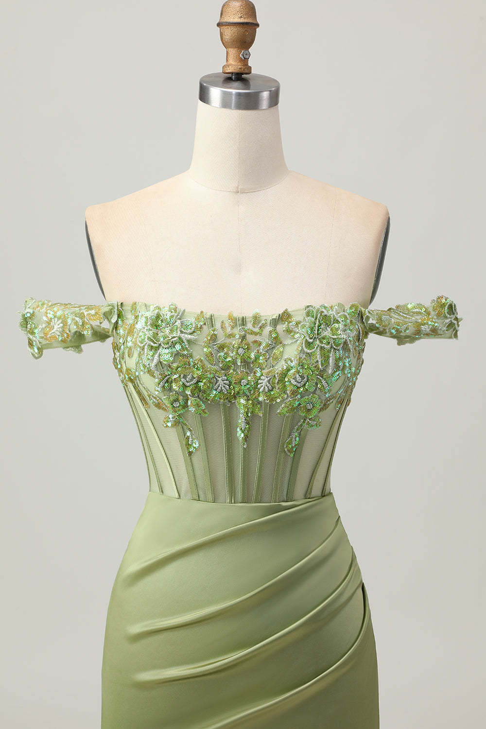 Green Tight Corset Satin Off the Shoulder Short Homecoming Dress with Flowers
