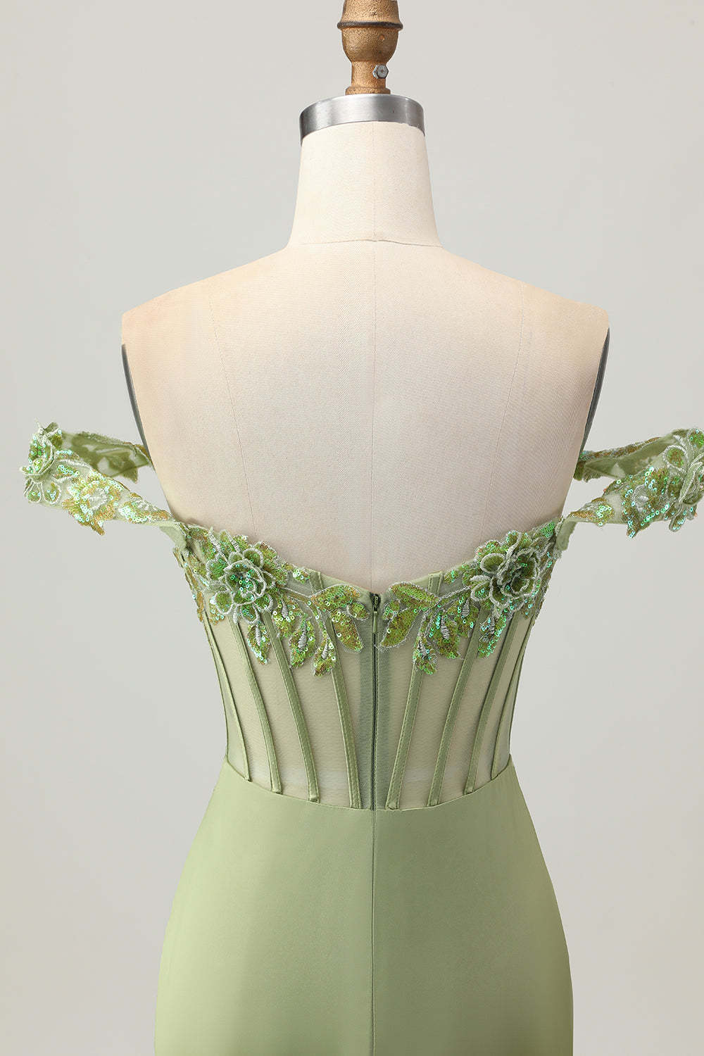 Green Tight Corset Satin Off the Shoulder Short Homecoming Dress with Flowers