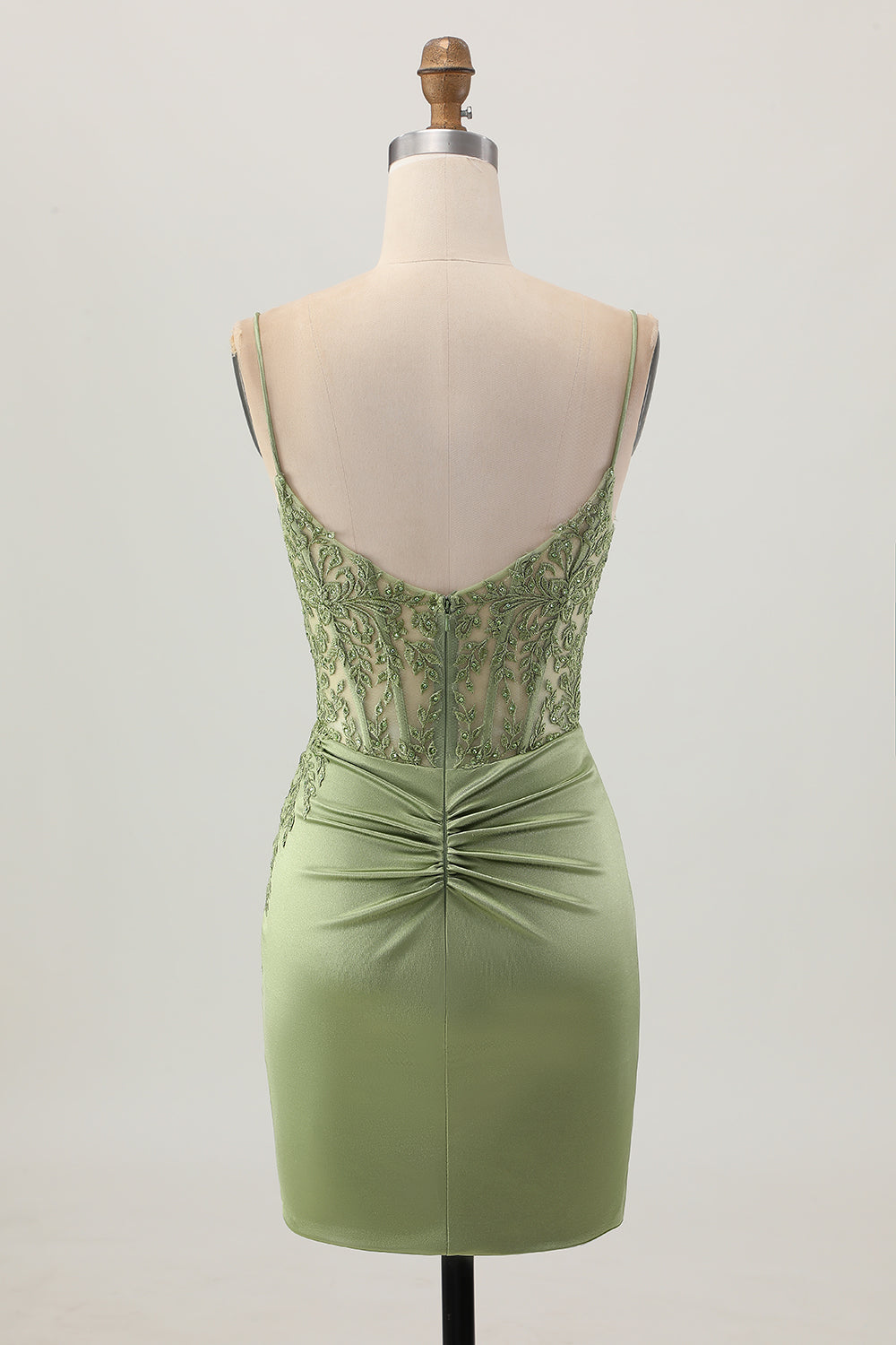 Corset Satin Tight Sage Green Appliqued Short Homecoming Dress