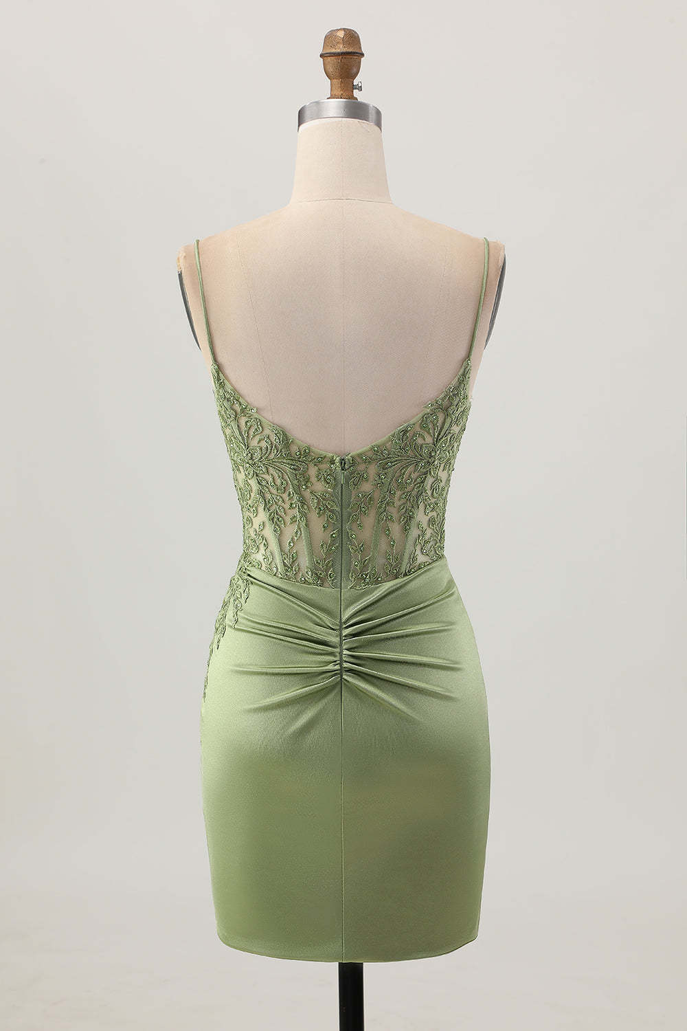 Corset Satin Tight Sage Green Appliqued Short Homecoming Dress