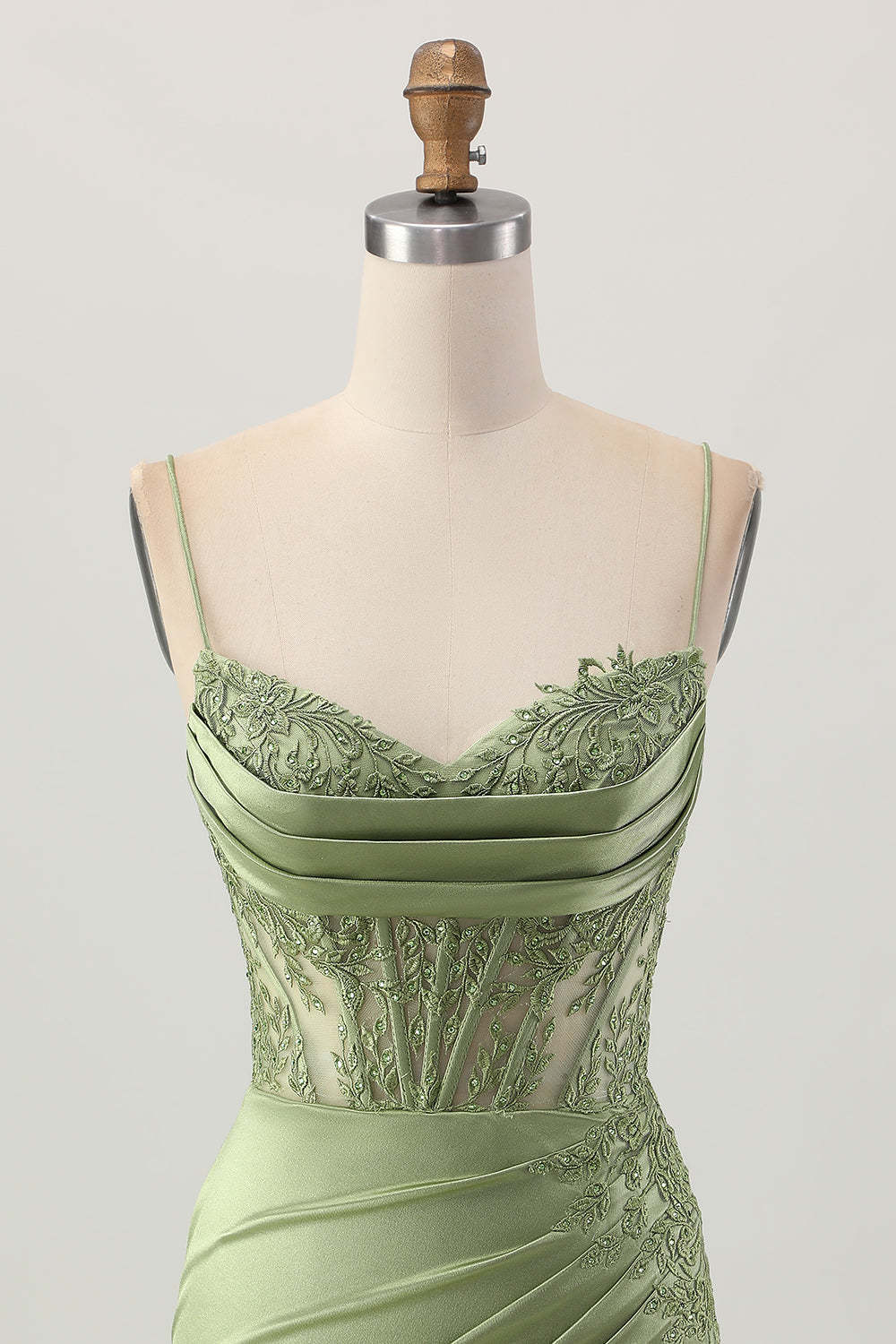 Corset Satin Tight Sage Green Appliqued Short Homecoming Dress