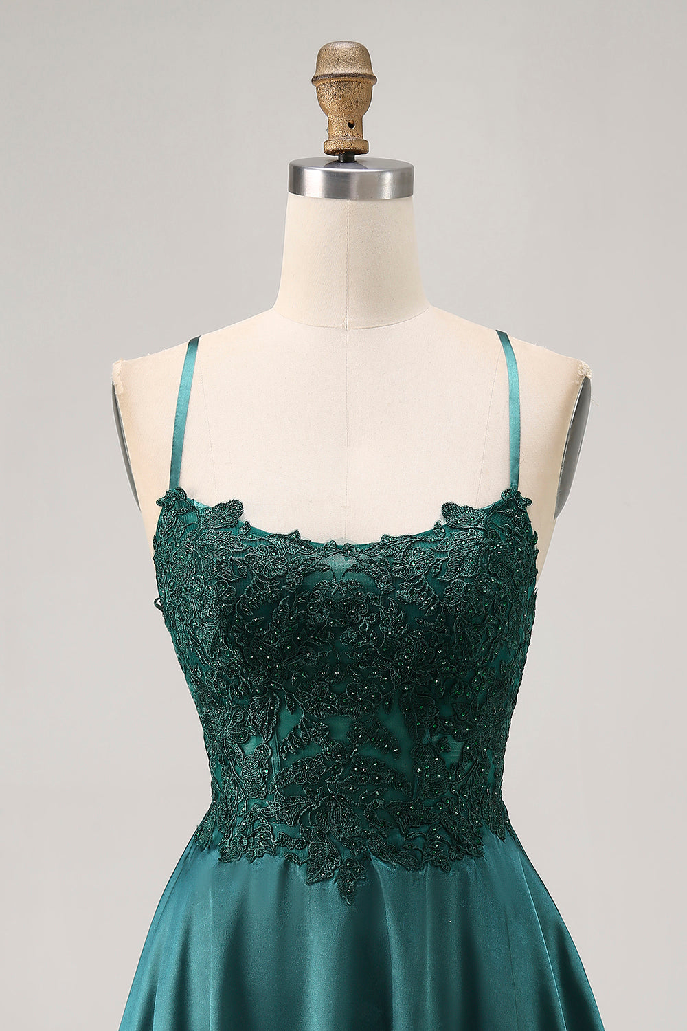 Dark Green Appliqued Satin Short Corset Homecoming Dress with Rhinestones