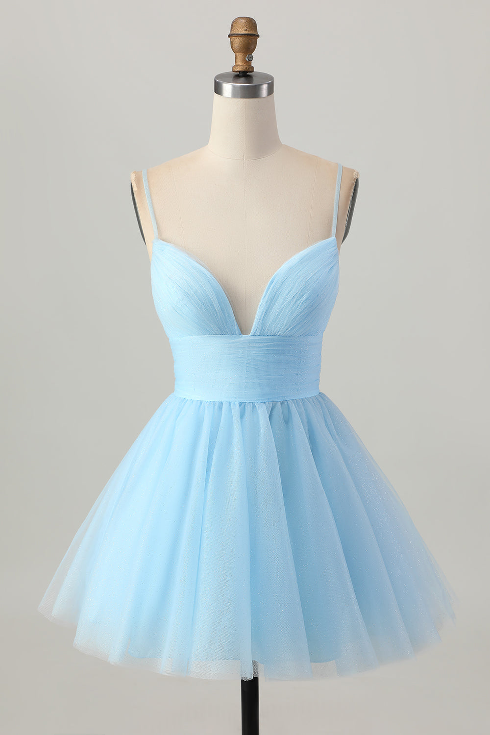 Sky Blue A Line Fit and Flare Backless Short Homecoming Dress