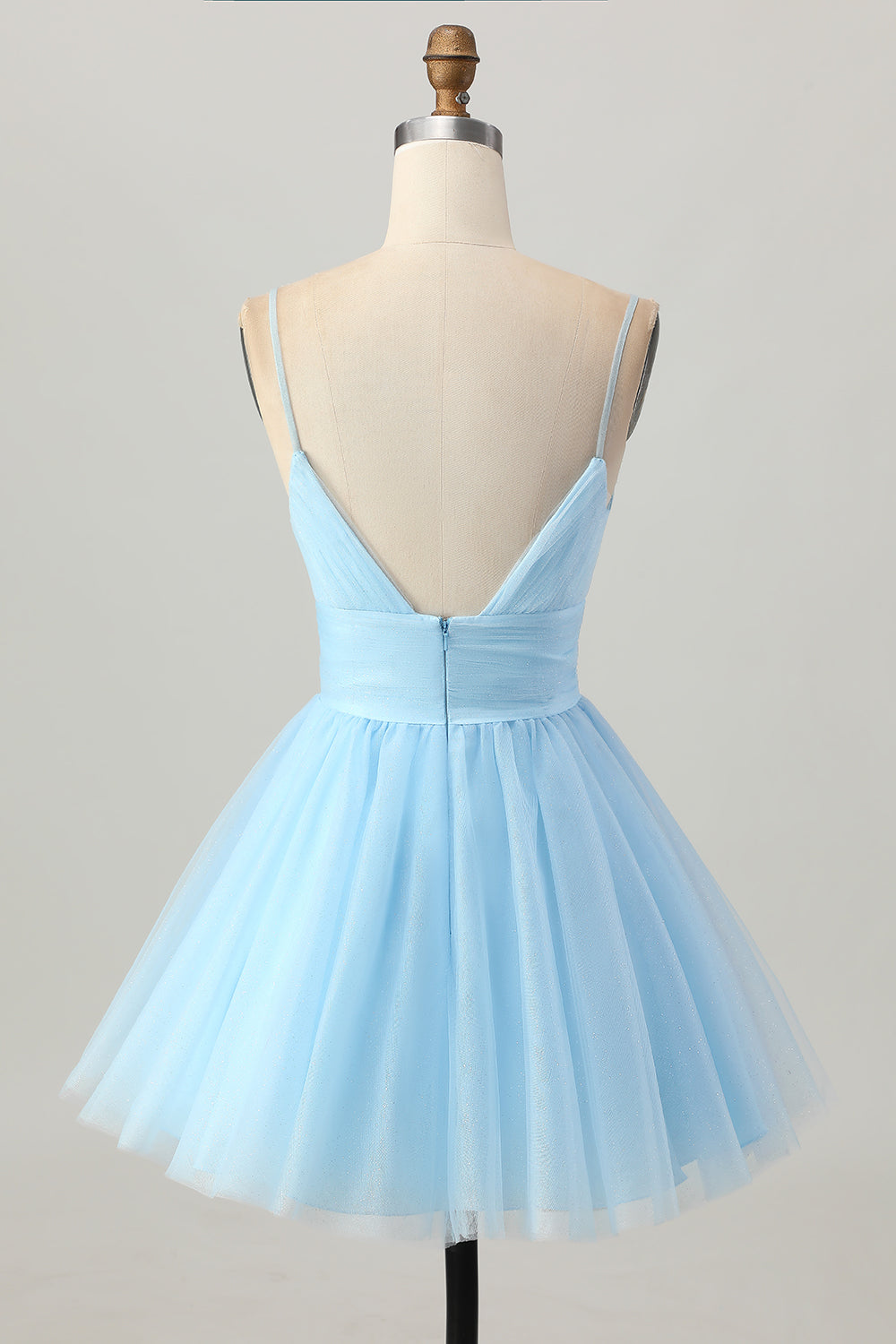 Sky Blue A Line Fit and Flare Backless Short Homecoming Dress