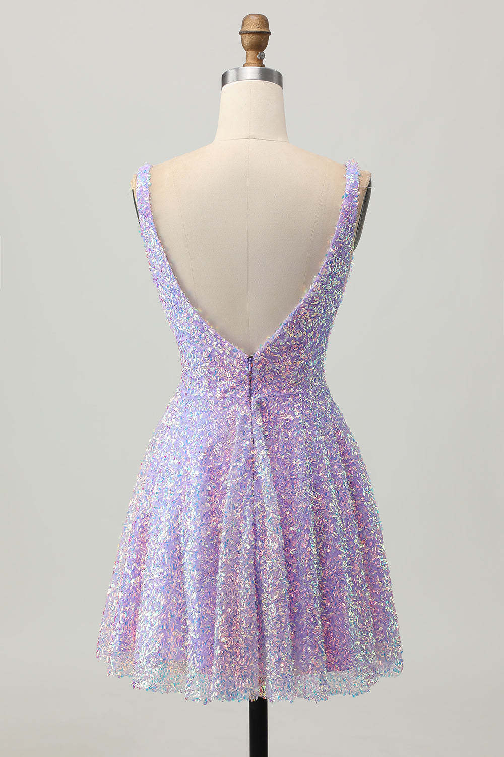 Sparkly Lilac Sequin V-Neck Backless Short Homecoming Dress