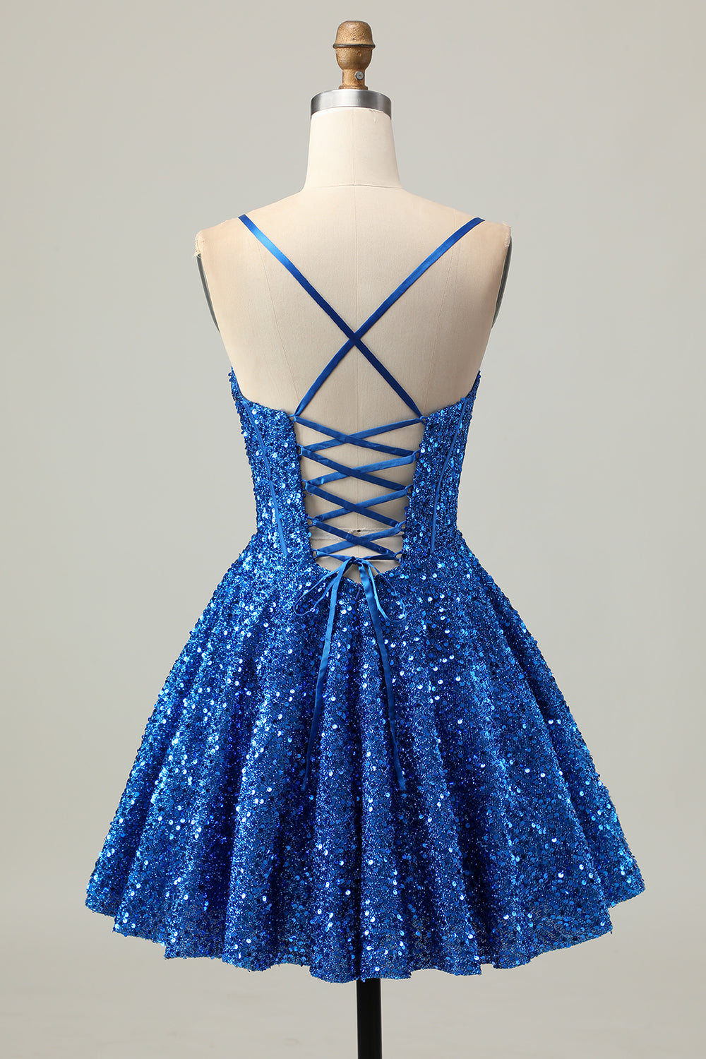 Dark Blue Corset Sparkly Sequined A Line Short Homecoming Dress