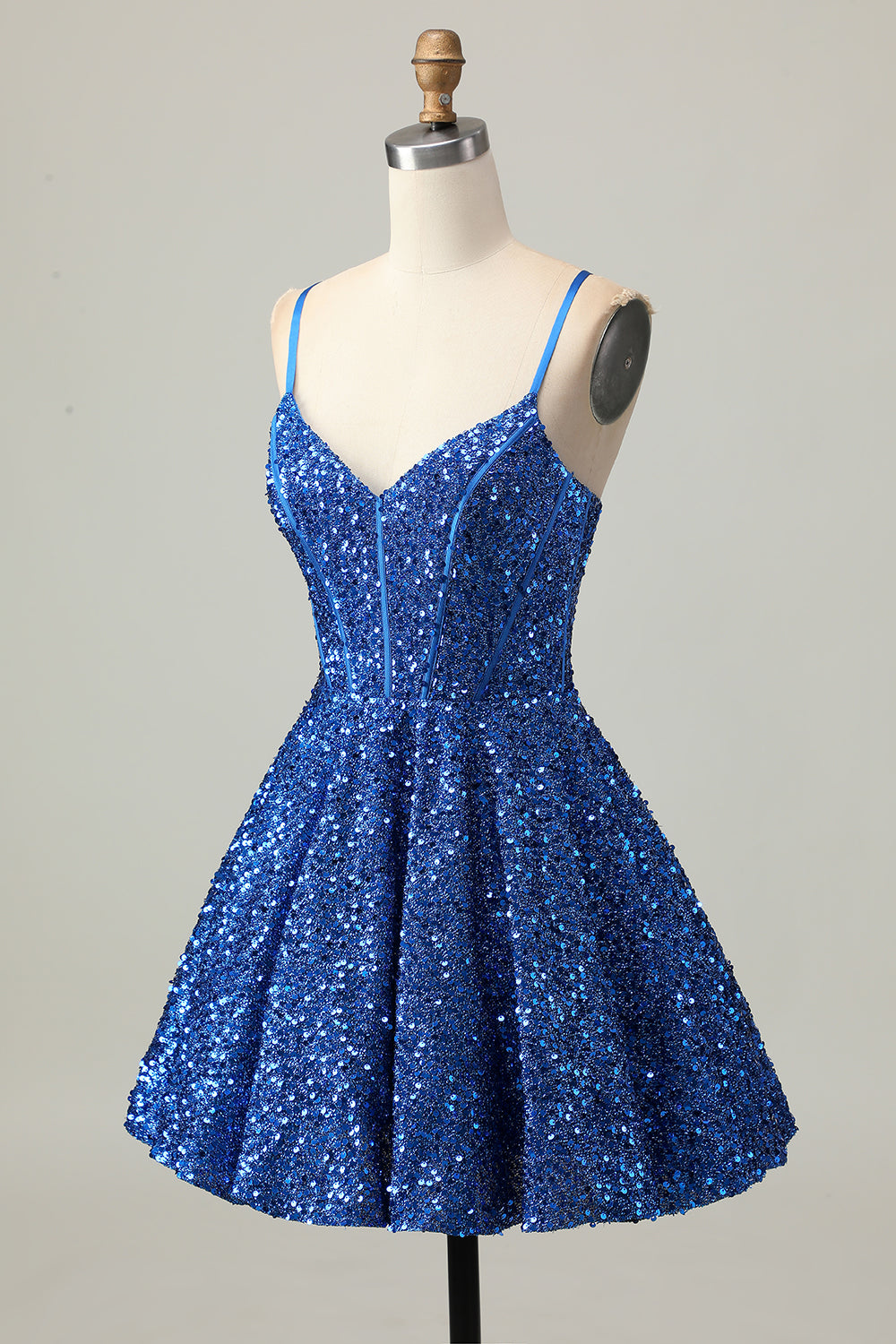 Dark Blue Corset Sparkly Sequined A Line Short Homecoming Dress