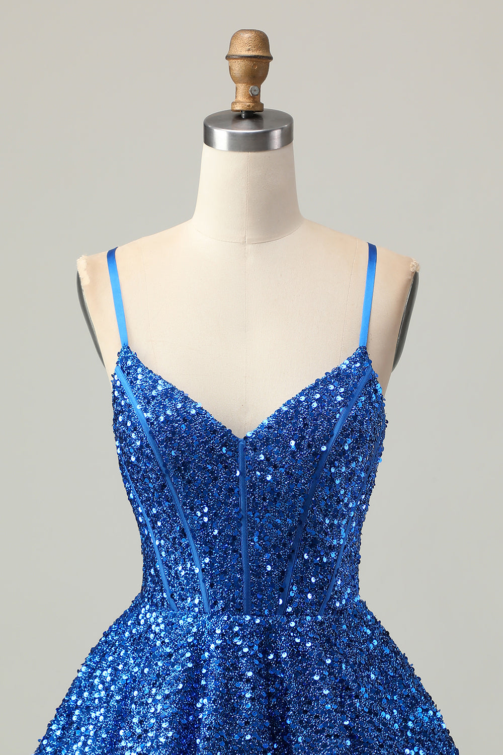 Dark Blue Corset Sparkly Sequined A Line Short Homecoming Dress