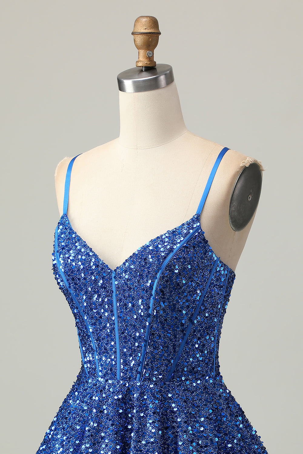 Dark Blue Corset Sparkly Sequined A Line Short Homecoming Dress