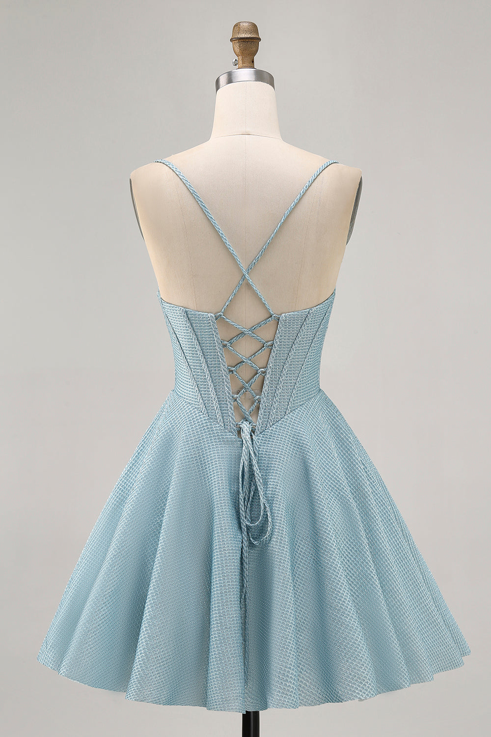 Short Grey Blue Corset A Line Spaghetti Straps Homecoming Dress