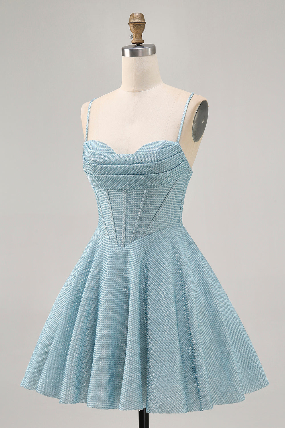 Short Grey Blue Corset A Line Spaghetti Straps Homecoming Dress