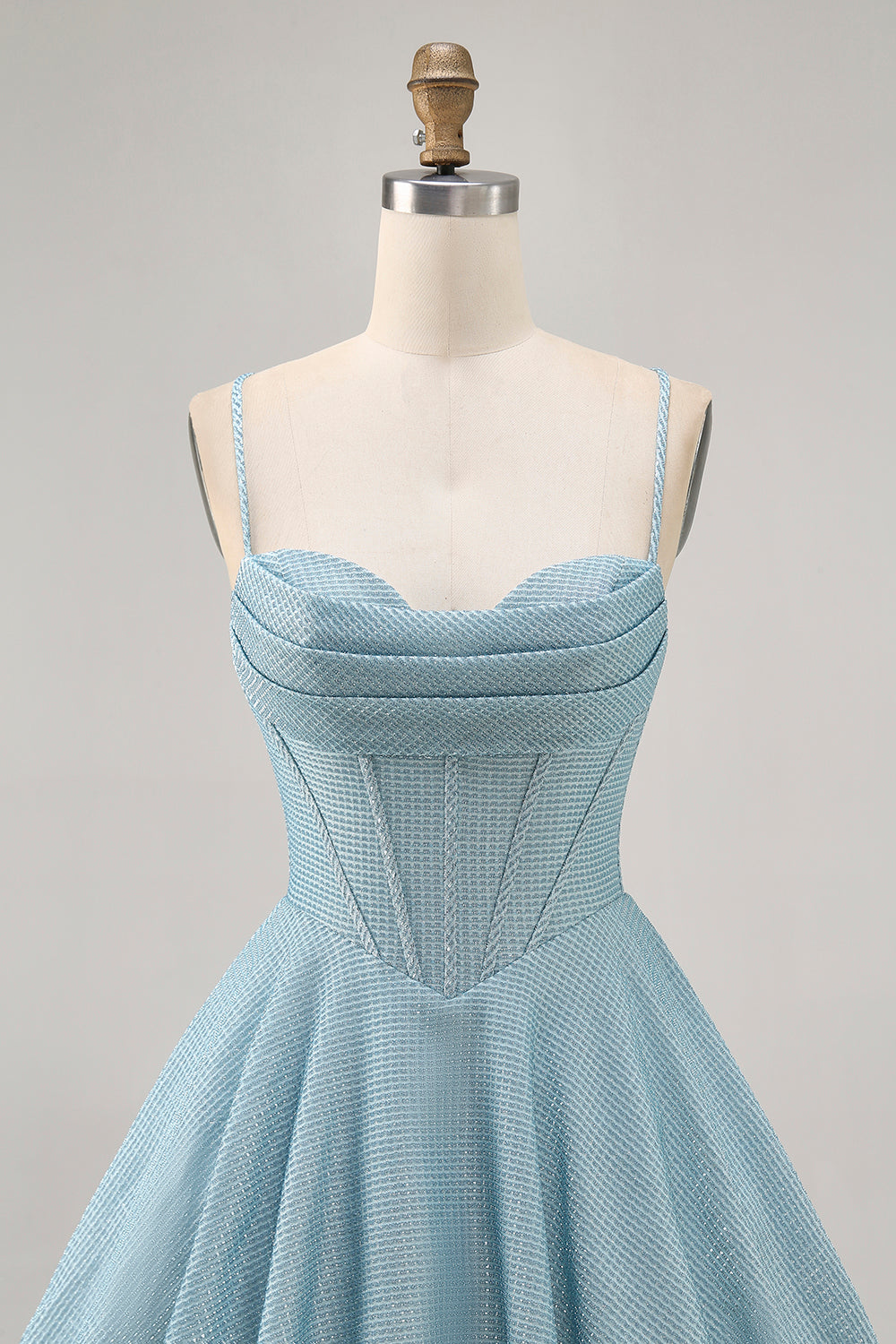 Short Grey Blue Corset A Line Spaghetti Straps Homecoming Dress