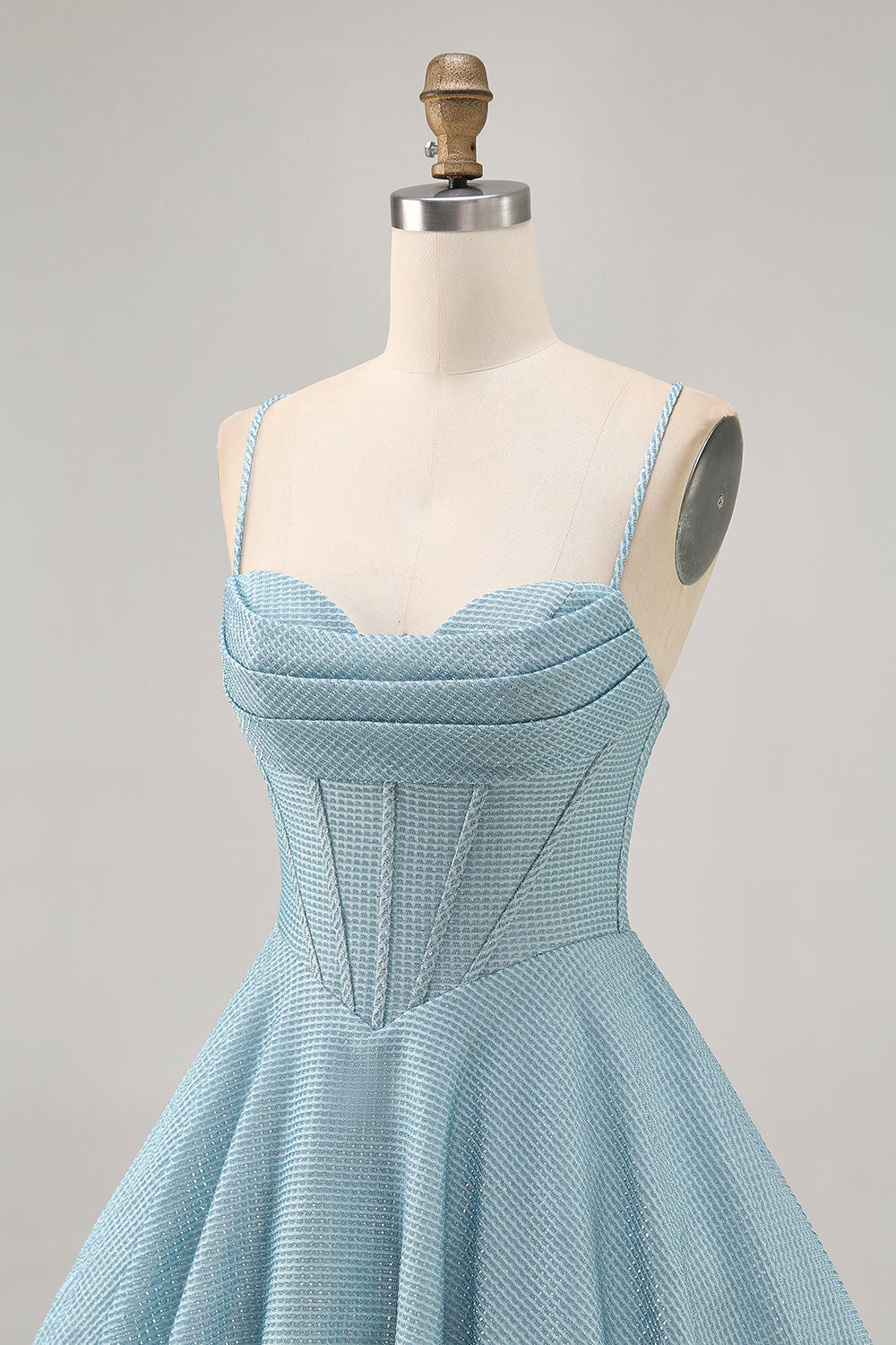 Short Grey Blue Corset A Line Spaghetti Straps Homecoming Dress