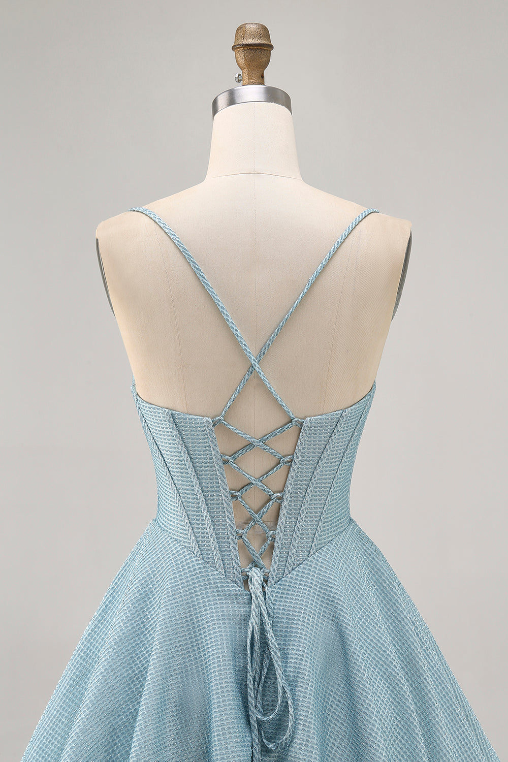 Short Grey Blue Corset A Line Spaghetti Straps Homecoming Dress