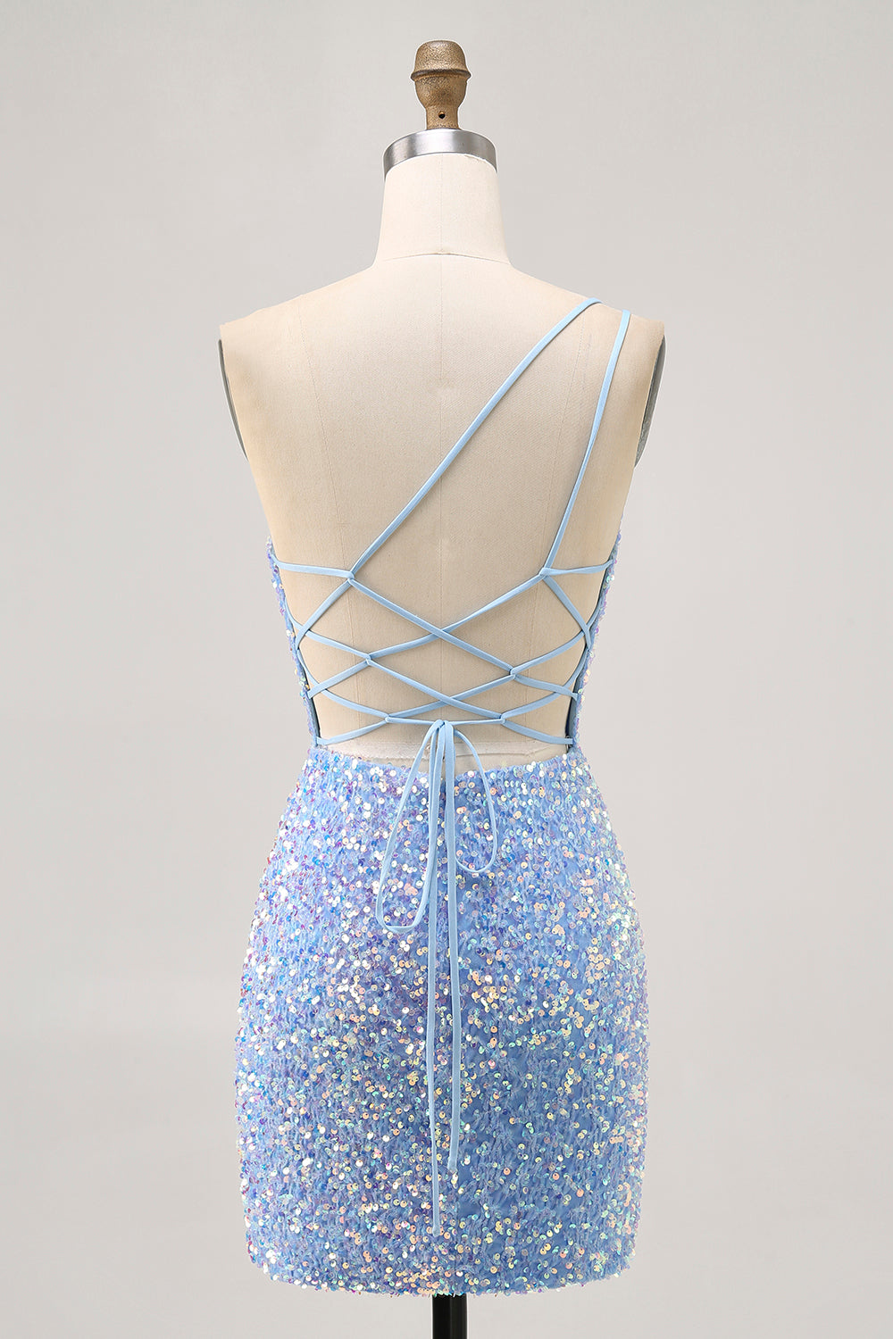 Sparkly Blue Sequins Tight One Shoulder Short Homecoming Dress