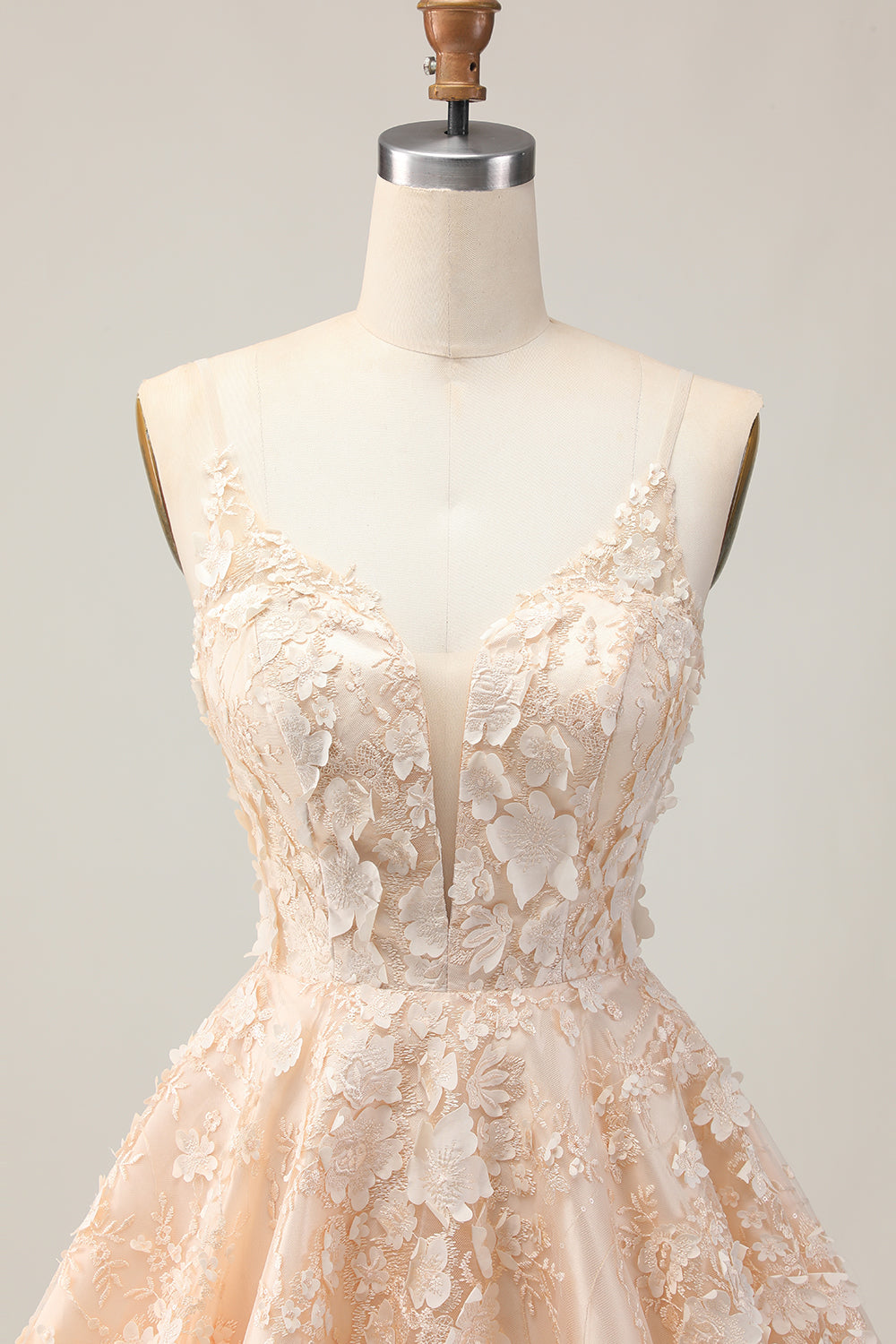 Apricot Floral A Line Spaghetti Straps Lace up Back Short Homecoming Dress