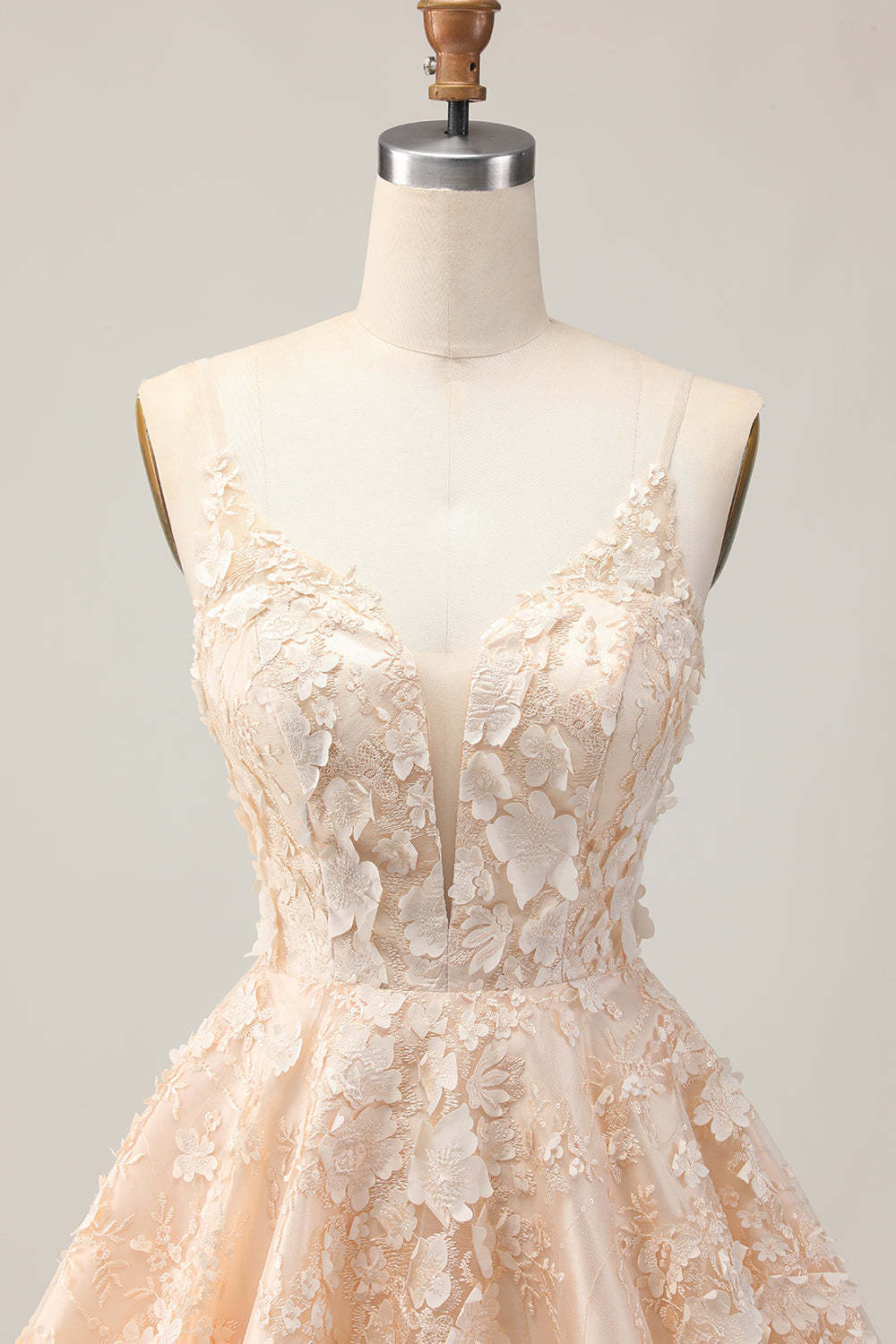 Apricot Floral A Line Spaghetti Straps Lace up Back Short Homecoming Dress
