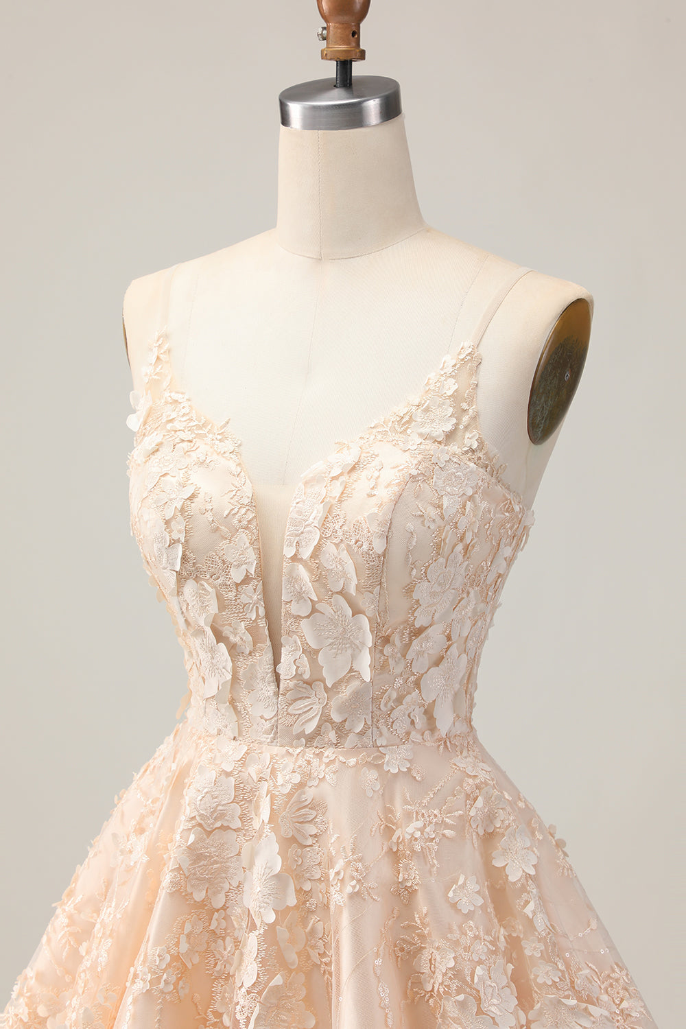 Apricot Floral A Line Spaghetti Straps Lace up Back Short Homecoming Dress