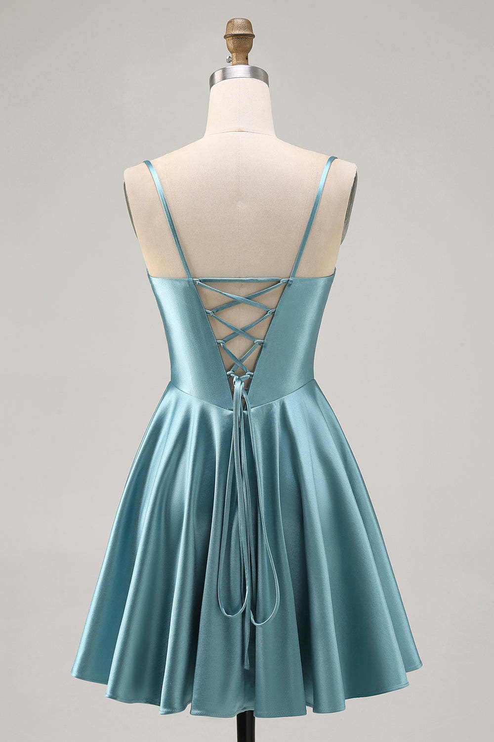 Grey Green A Line Satin Ruched A Line Short Corset Homecoming Dress