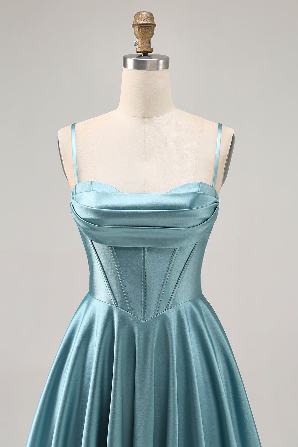 Grey Green A Line Satin Ruched A Line Short Corset Homecoming Dress