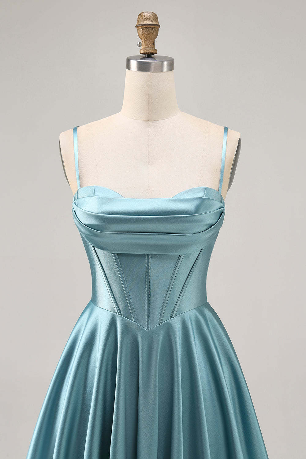 Grey Green A Line Satin Ruched A Line Short Corset Homecoming Dress