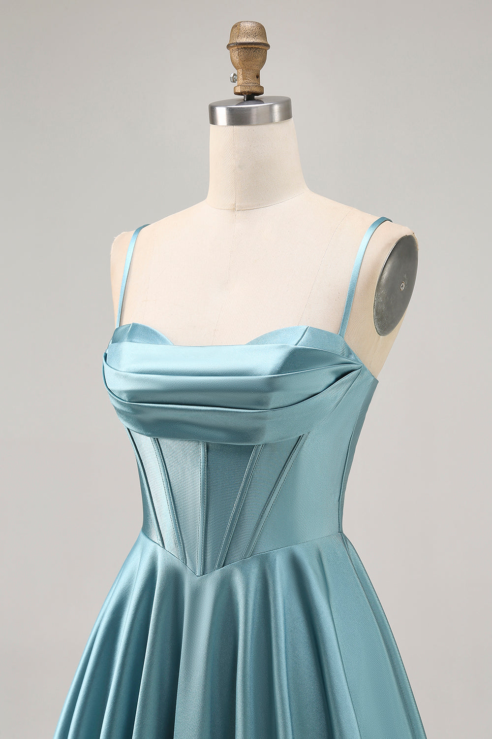 Grey Green A Line Satin Ruched A Line Short Corset Homecoming Dress