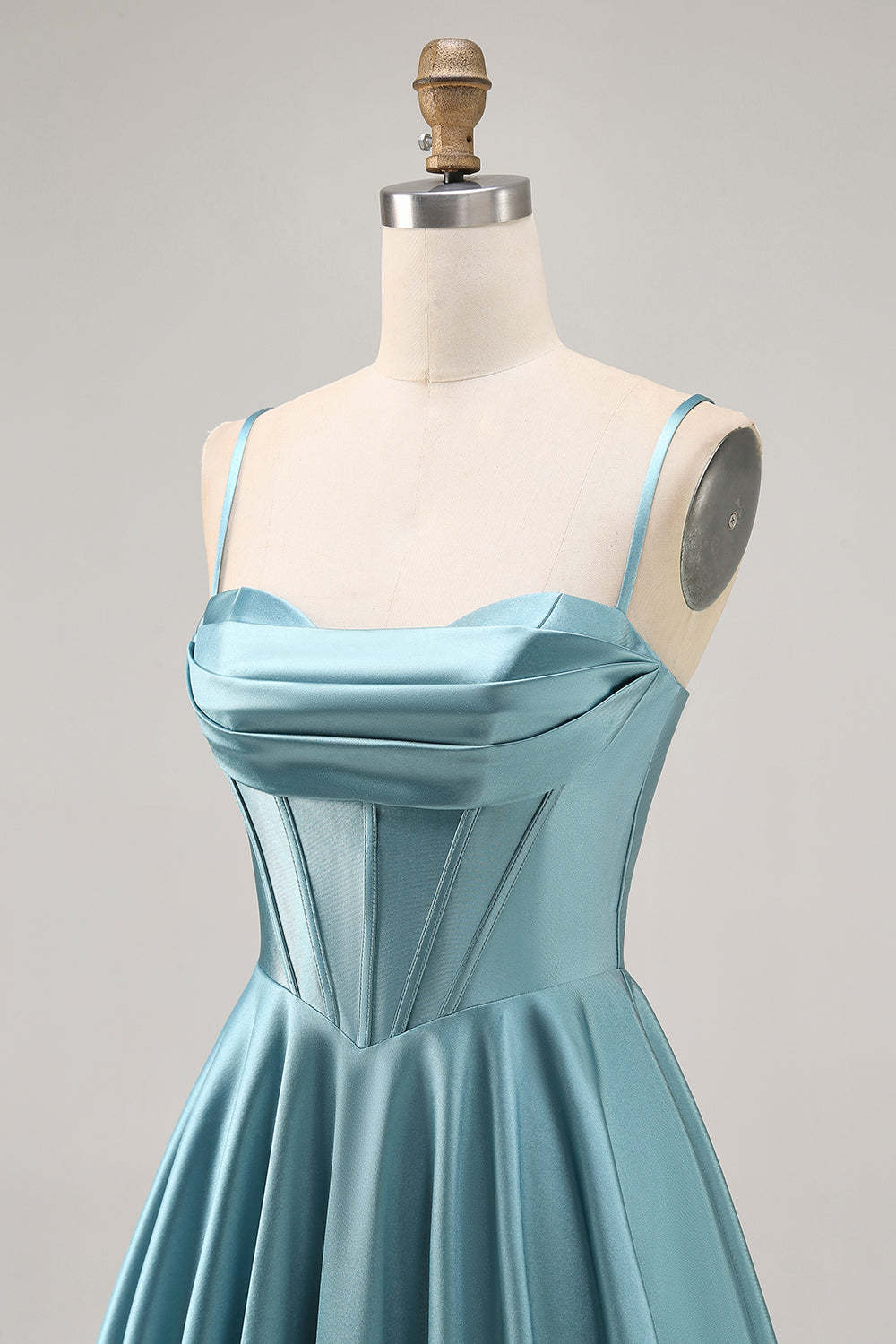 Grey Green A Line Satin Ruched A Line Short Corset Homecoming Dress