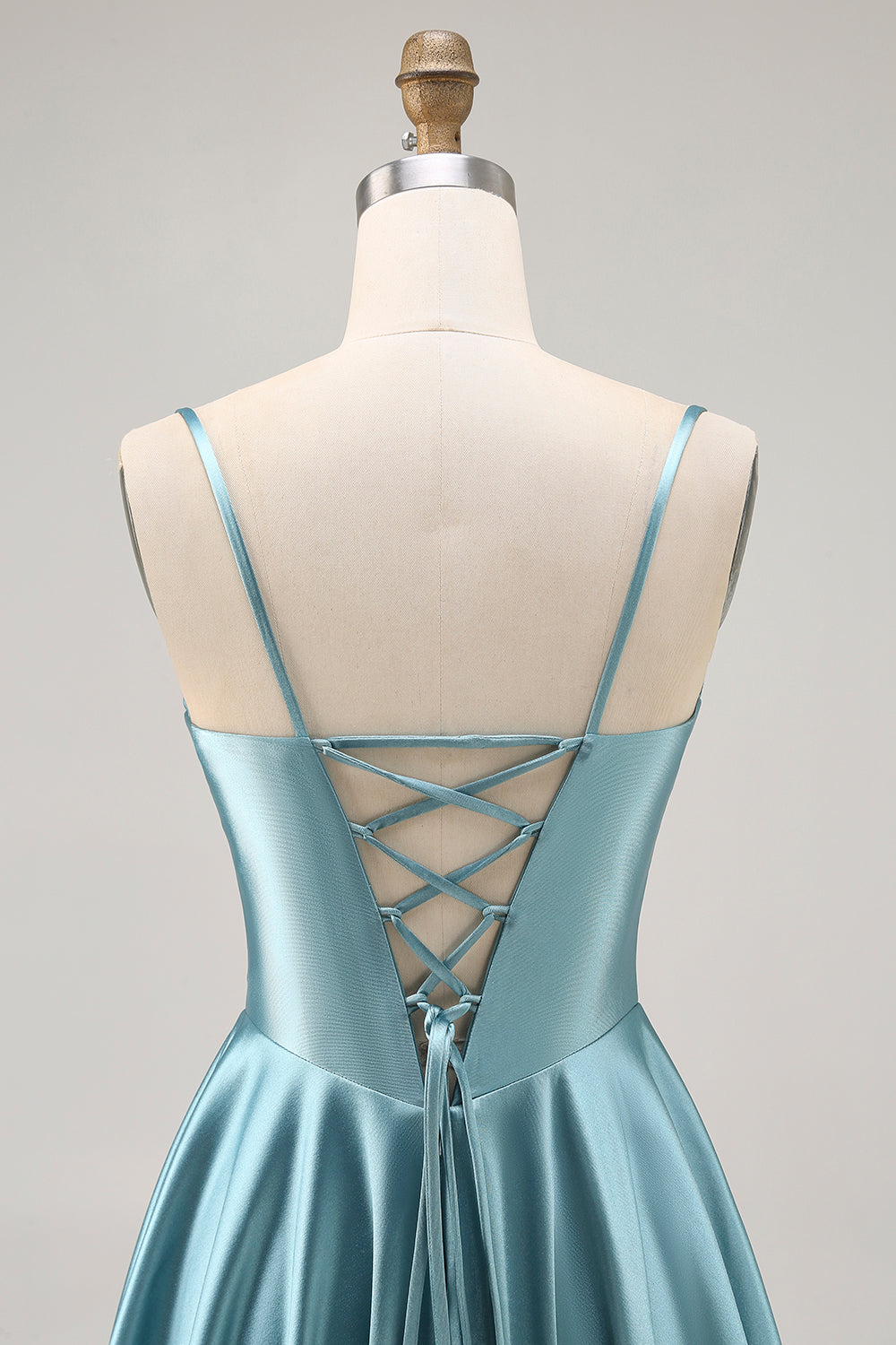 Grey Green A Line Satin Ruched A Line Short Corset Homecoming Dress