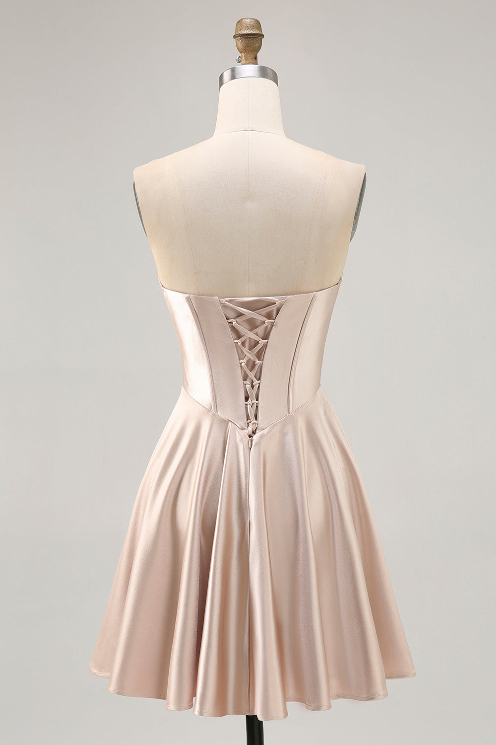 Satin Champagne Sweetheart Short Corset Homecoming Dress